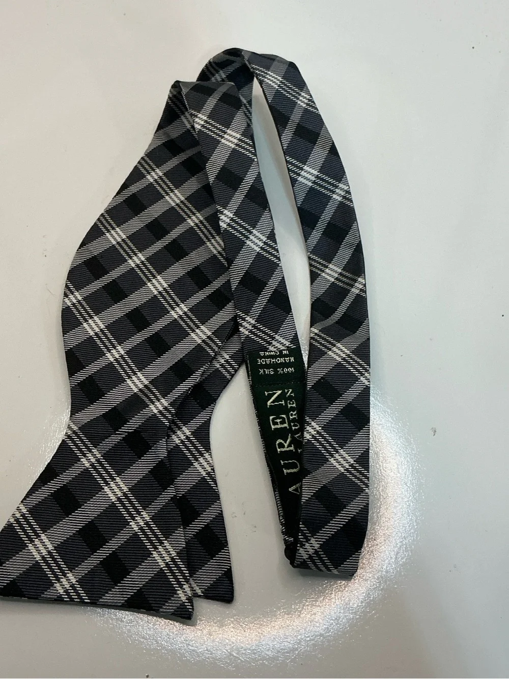 Lauren Ralph Lauren Silk Bow Tie Black Gray Plaid